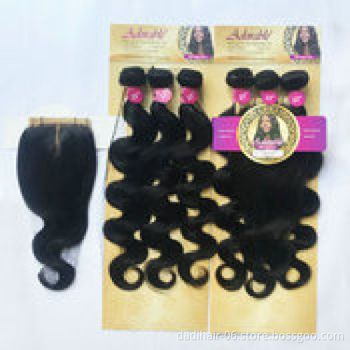Hot Sale 1 pack 3pcs hair extension and a closure Body Weave 12"-22 Inch Remy Brazilian Human Adorable Hair Extensions